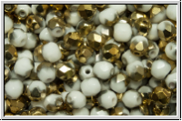 B�hm. Glasschliffperle, feuerpol., 4mm, white, op., half brass, 50 Stk.