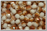 B�hm. Glasschliffperle, feuerpol., 4mm, white, op., half copper luster, 50 Stk.