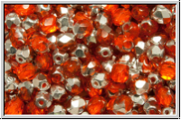 B�hm. Glasschliffperle, feuerpol., 4mm, orange, dk., trans., half silver, 50 Stk.