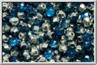B�hm. Glasschliffperle, feuerpol., 4mm, capri blue, trans., half silver, 50 Stk.