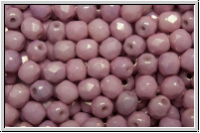 B�hm. Glasschliffperle, feuerpol., 4mm, white, op., rose marbled, 50 Stk.
