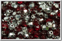 B�hm. Glasschliffperle, feuerpol., 4mm, siam, dk., trans., half silver, 50 Stk.