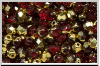 B�hm. Glasschliffperle, feuerpol., 4mm, siam, dk., trans., half brass, 50 Stk.