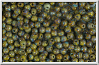 b�hm. Glasperle, rund, 3mm, olivine, opaque, picasso, 50 Stk.