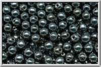 b�hm. Glasperle, rund, 5mm, hematite, met., 25 Stk.