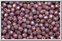 B�hm. Glasschliffperle, feuerpol., 3mm, white, op., bronze lila luster, 50 Stk.