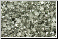 B�hm. Glasschliffperle, feuerpol., 3mm, crystal, trans., half silver, 50 Stk.