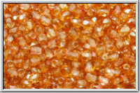 B�hm. Glasschliffperle, feuerpol., 3mm, crystal, trans., half copper luster, 50 Stk.