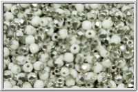B�hm. Glasschliffperle, feuerpol., 3mm, white, op., half silver, 50 Stk.