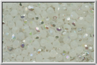 B�hm. Glasschliffperle, feuerpol., 3mm, white, opal, AB, 50 Stk.