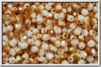 B�hm. Glasschliffperle, feuerpol., 3mm, white, op., half copper luster, 50 Stk.