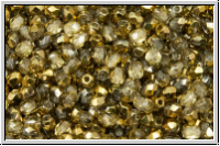 B�hm. Glasschliffperle, feuerpol., 3mm, crystal, trans., half brass, 50 Stk.