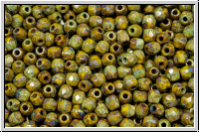 B�hm. Glasschliffperle, feuerpol., 3mm, olivine, lt., op., picasso, 50 Stk.