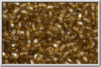 B�hm. Glasschliffperle, feuerpol., 3mm, topaz, dk. sm., trans., 50 Stk.