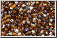 B�hm. Glasschliffperle, feuerpol., 3mm, topaz, dkst., trans., AB, 50 Stk.