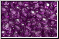 B�hm. Glasschliffperle, feuerpol., 4mm, crystal, trans., grape coating, 50 Stk.
