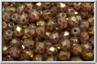 B�hm. Glasschliffperle, feuerpol., 4mm, white, opal, copper gold marbled, 50 Stk.