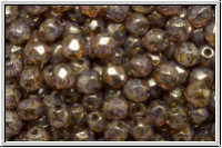 B�hm. Glasschliffperle, feuerpol., 4mm, white, opal, lila gold luster, 50 Stk.