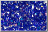 Kristallschliffperle, rund, 3mm, cobalt, trans., galv., 90 Stk.