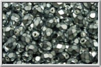 B�hm. Glasschliffperle, feuerpol., 4mm, black, op., heavy metal silver, 50 Stk.