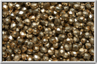 B�hm. Glasschliffperle, feuerpol., 3mm, black, op., heavy metal lt. bronze, 50 Stk.