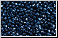 B�hm. Glasschliffperle, feuerpol., 3mm, black, op., heavy metal navy blue, 50 Stk.