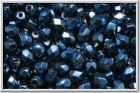 B�hm. Glasschliffperle, feuerpol., 4mm, black, op., heavy metal navy blue, 50 Stk.