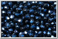 B�hm. Glasschliffperle, feuerpol., 4mm, black, op., heavy metal dark blue, 50 Stk.