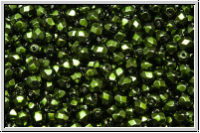 B�hm. Glasschliffperle, feuerpol., 3mm, black, op., heavy metal hunter green, 50 Stk.