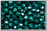 B�hm. Glasschliffperle, feuerpol., 4mm, black, op., heavy metal teal, 50 Stk.