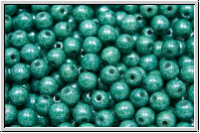 b�hm. Glasperle, rund, 4mm, white, op., green marbled, 50 Stk.