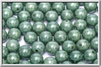 b�hm. Glasperle, rund, 3mm, white, opaque, green marbled, 50 Stk.