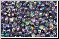 B�hm. Glasschliffperle, feuerpol., 3mm, crystal, trans., magic blue/purple, 50 Stk.