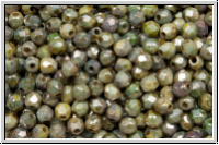 B�hm. Glasschliffperle, feuerpol., 3mm, white, alabaster, blue/brown marbled, 50 Stk.