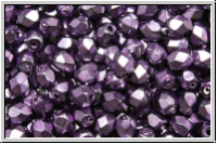 B�hm. Glasschliffperle, feuerpol., 4mm, black, op., heavy metal dk. magenta, 50 Stk.