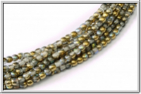 b�hm. Glasperle, rund, 2mm, crystal, trans., golden AB, 1 Strang