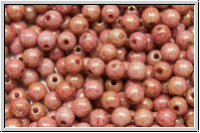 b�hm. Glasperle, rund, 4mm, white, op., peach marbled, 50 Stk.