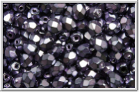 B�hm. Glasschliffperle, feuerpol., 4mm, black, op., heavy metal purple, 50 Stk.