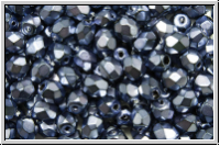 B�hm. Glasschliffperle, feuerpol., 4mm, black, op., heavy metal persian blue, 50 Stk.