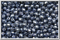 B�hm. Glasschliffperle, feuerpol., 3mm, black, op., heavy metal persian blue, 50 Stk.