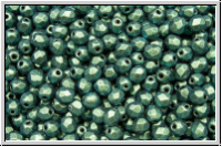 B�hm. Glasschliffperle, feuerpol., 3mm, green, met., antique, 50 Stk.