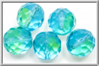 B�hm. Glasschliffperle, feuerpol., 12mm, aqua/green, trans., 5 Stk.
