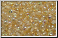 b�hm. Glasperle, rund, 4mm, crystal, trans., yellow AB, 50 Stk.