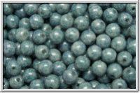 b�hm. Glasperle, rund, 4mm, white, alabaster, blue marbled, 50 Stk.