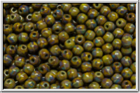 b�hm. Glasperle, rund, 3mm, olivine, op., picasso, 50 Stk.