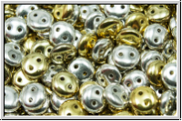 Linsen, 6x2,5mm, 2-Loch, silber/gold, met., 50 Stk.