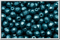 B�hm. Glasschliffperle, feuerpol., 4mm, white, alabaster, petrol pastel, 50 Stk.
