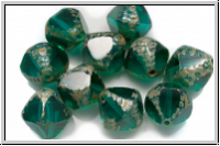 b�hm. Glasperle, Bicone, 12mm, table cut, emerald, trans., 10 Stk.
