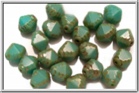 b�hm. Glasperle, Bicone, 8mm, table cut, turquoise, op., 22 Stk.