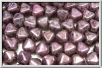 b�hm. Glasperle, Bicone, 6mm, white, alabaster, pink marbled, 30 Stk.